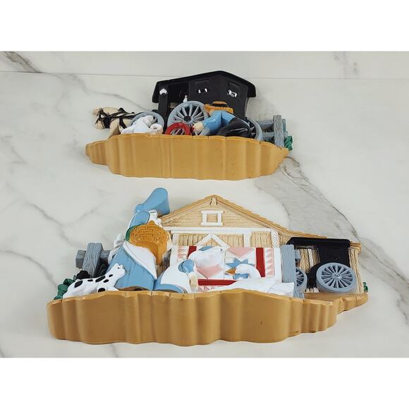 Burwood Amish Wall Deco Plaque 9" Buggy Farm Lady Geese 1995 Country Farm x2 - Picture 13 of 16